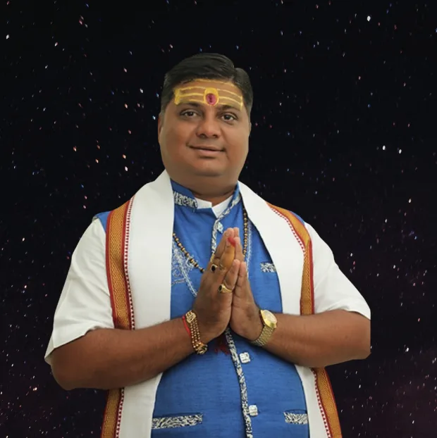 Jyotishi Kirtibhai greeting with folded hands